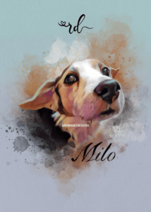 Custom dog print for pet custom illustration drawing by Amy Rynhart.